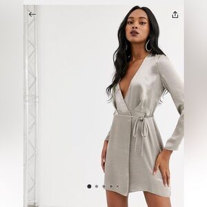 ASOS Silver-Grey Satin Wrap Mini Dress